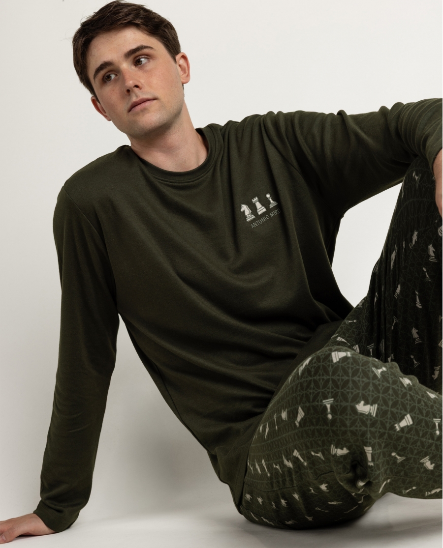 ANTONIO MIRO Pijama Manga Larga Green Chess para Hombre VERDE
