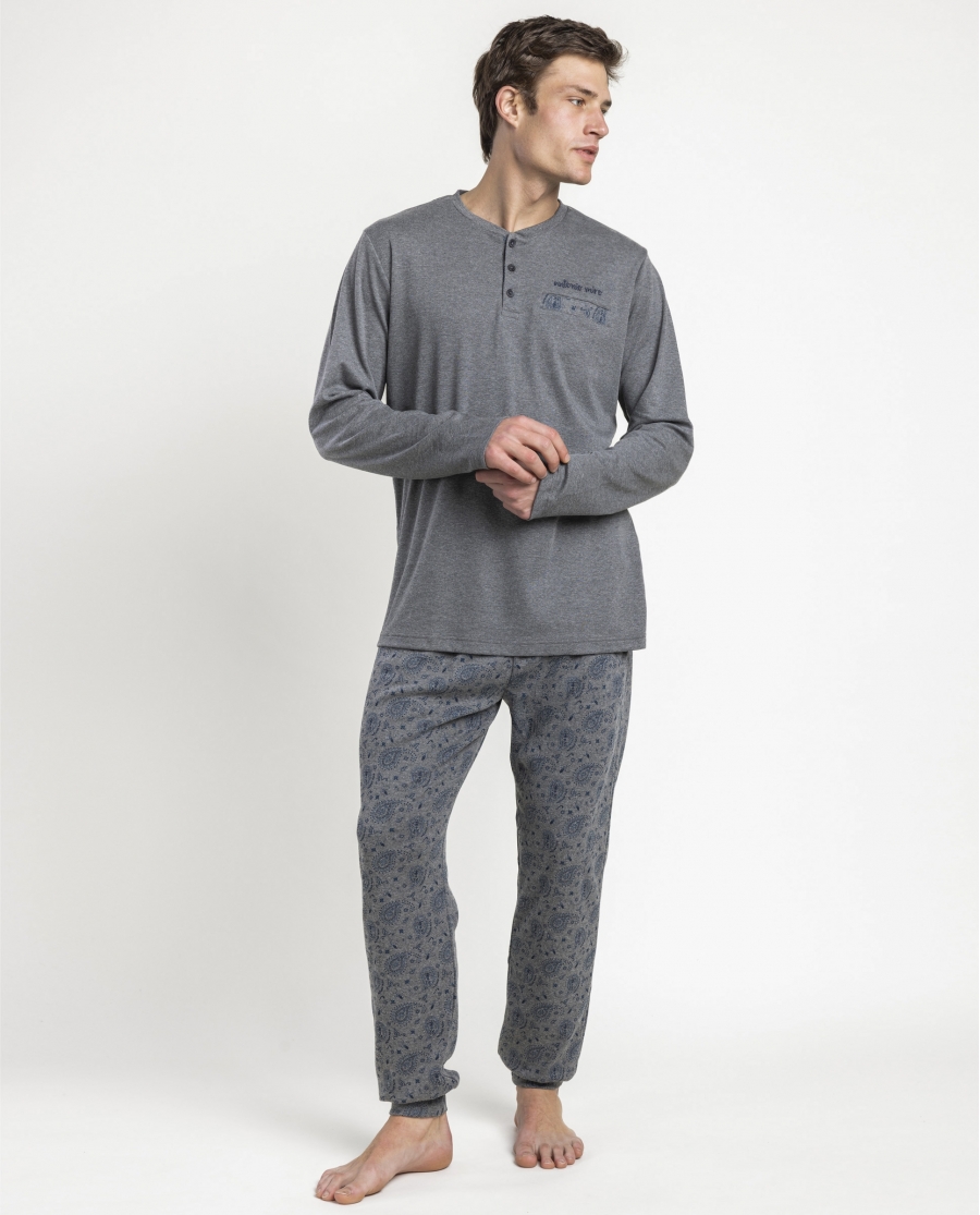 ANTONIO MIRO Pijama Manga Larga Paisley para Hombre GRIS JASPE