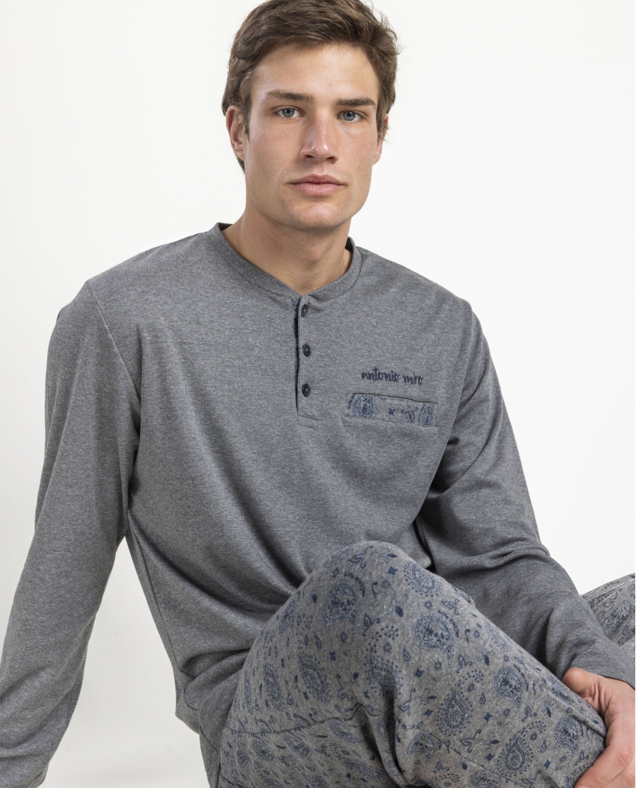 ANTONIO MIRO Pijama Manga Larga Paisley para Hombre GRIS JASPE