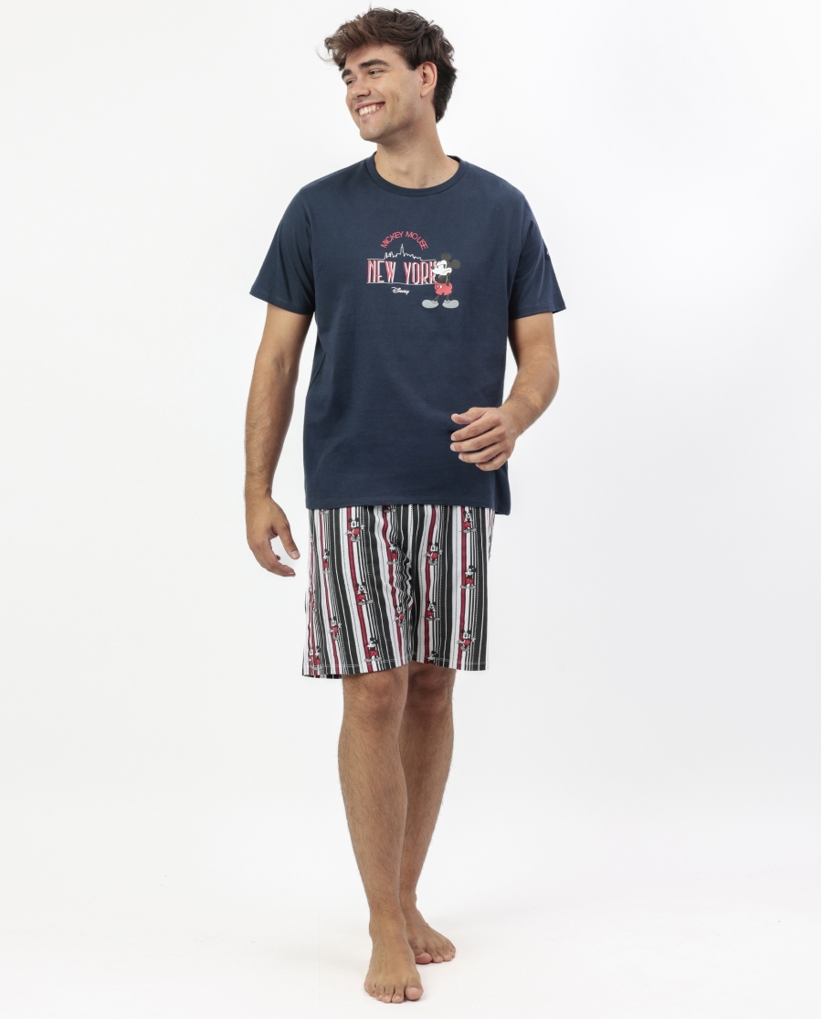 DISNEY Pijama Manga Corta Mickey New York para Hombre MARINO