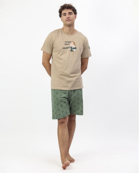 DISNEY Pijama Manga Corta Grumpy Curent Mood para Hombre CAMEL