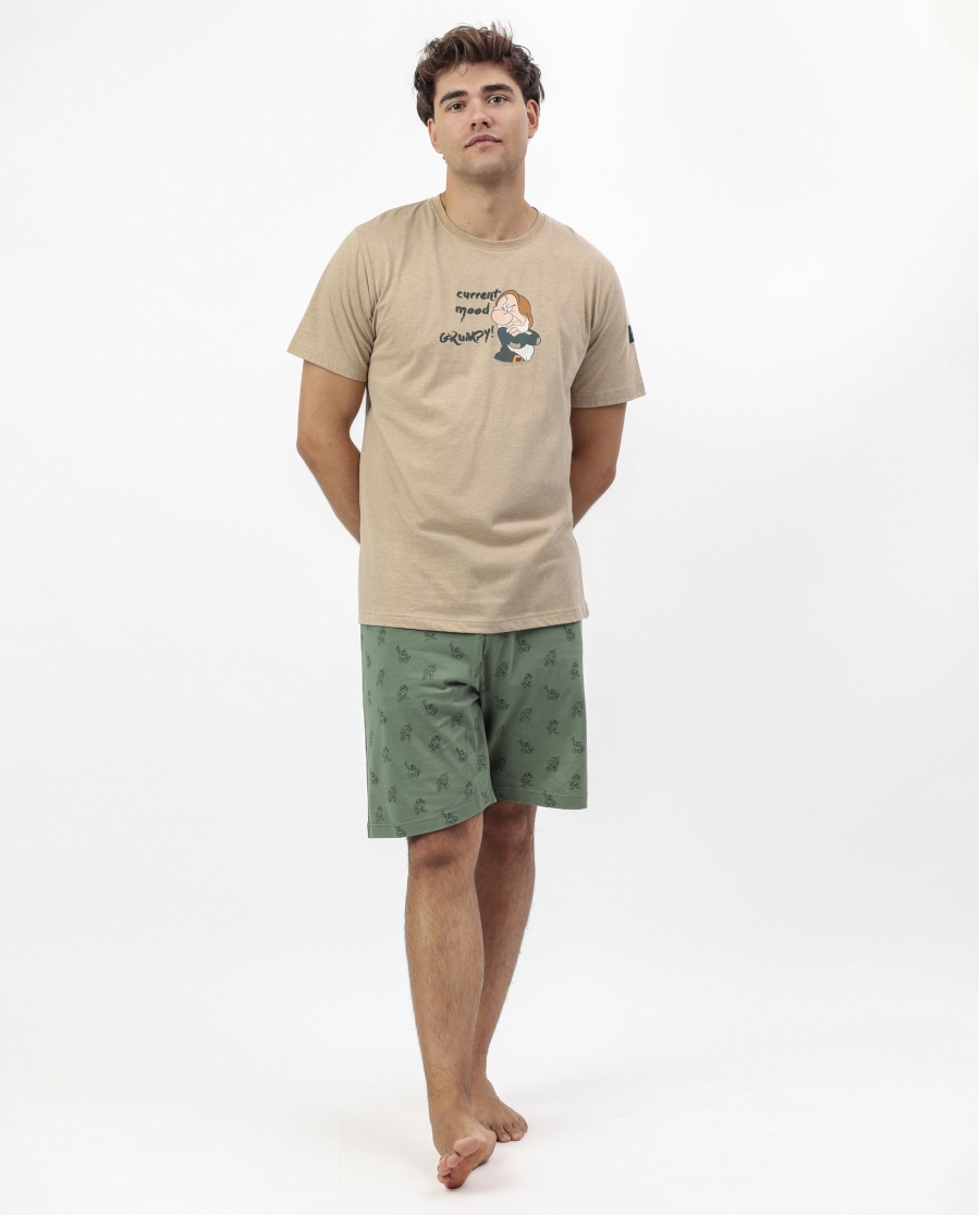 DISNEY Pijama Manga Corta Grumpy Curent Mood para Hombre CAMEL