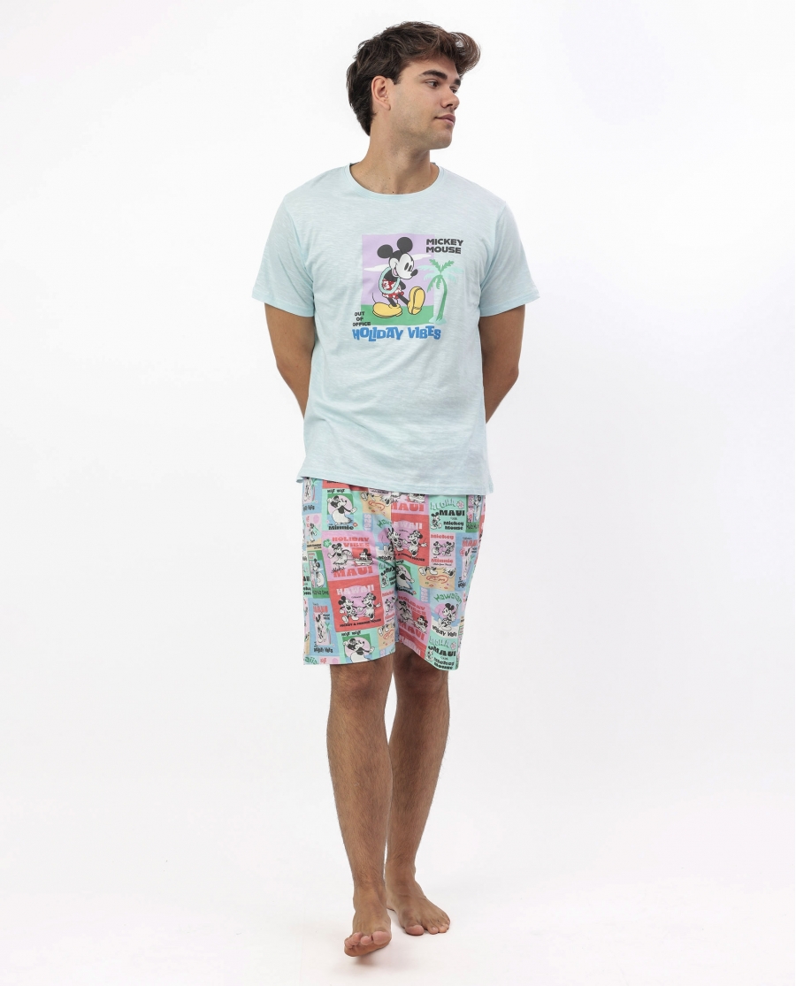 DISNEY Pijama Manga Corta Holiday Vibes para Hombre AZUL