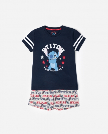 DISNEY Pijama Manga Corta Stitch University para Niño MARINO