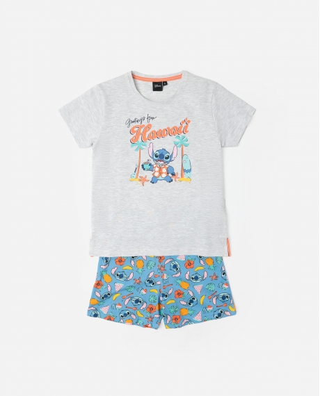 DISNEY Pijama Manga Corta Stitch Beach para Niño GRIS JASPE