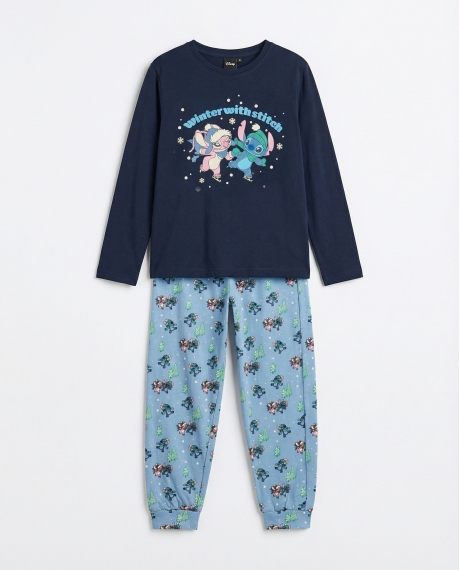 DISNEY Pijama Manga Larga Winter With Stitch para Niño MARINO