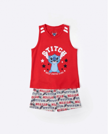DISNEY Pijama Manga Corta Stitch University para Niña ROJO