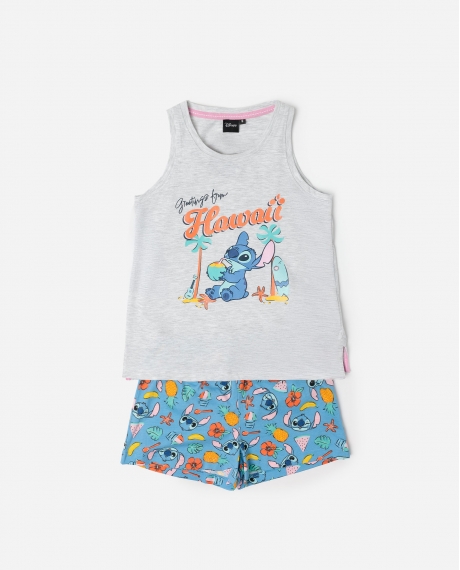 DISNEY Pijama Manga Corta Stitch Beach para Niña GRIS JASPE