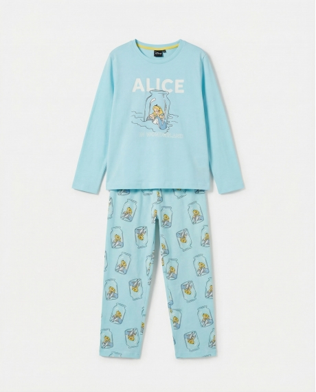DISNEY Pijama Manga Larga Blue Alice para Niña AZUL