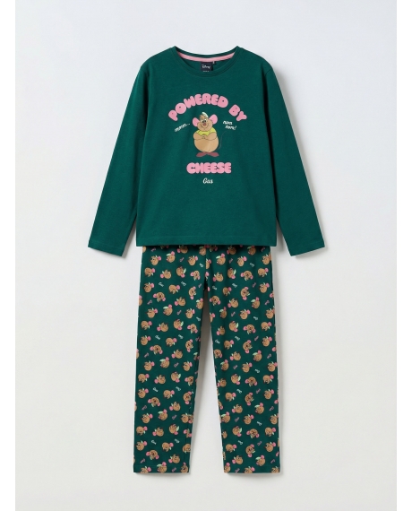 DISNEY Pijama Manga Larga Gus Gus Cheese para Niña VERDE