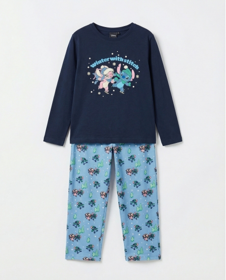 DISNEY Pijama Manga Larga Winter With Stitch para Niña MARINO