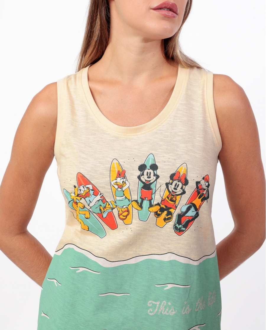 DISNEY Pijama Sin mangas Surf S Up para Mujer CREMA