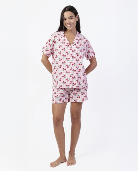DISNEY Pijama Abierto Manga Corta Minnie Cherry para Mujer ROSA