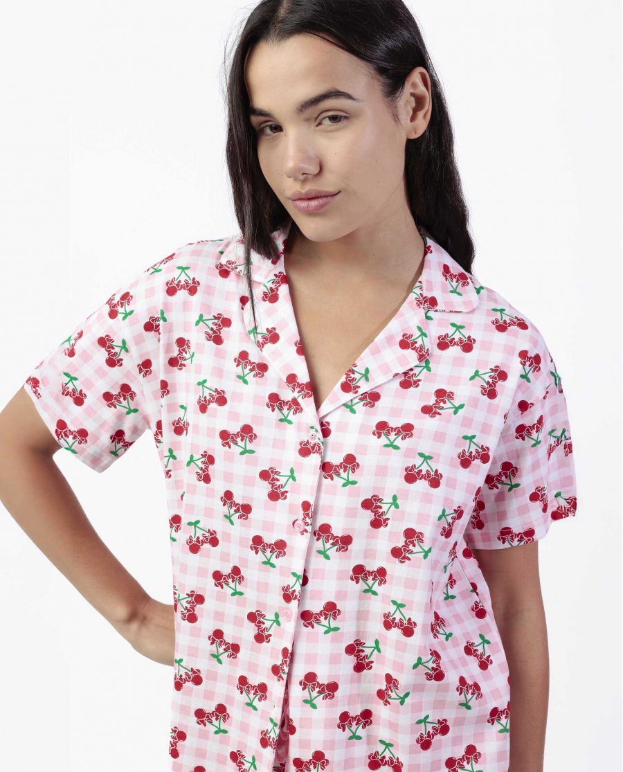 DISNEY Pijama Abierto Manga Corta Minnie Cherry para Mujer ROSA
