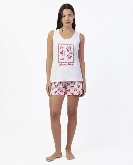 DISNEY Pijama Sin mangas Minnie Cherry para Mujer BLANCO