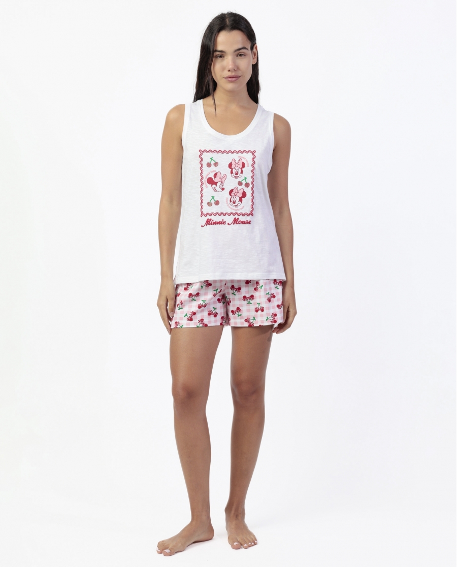 DISNEY Pijama Sin mangas Minnie Cherry para Mujer BLANCO