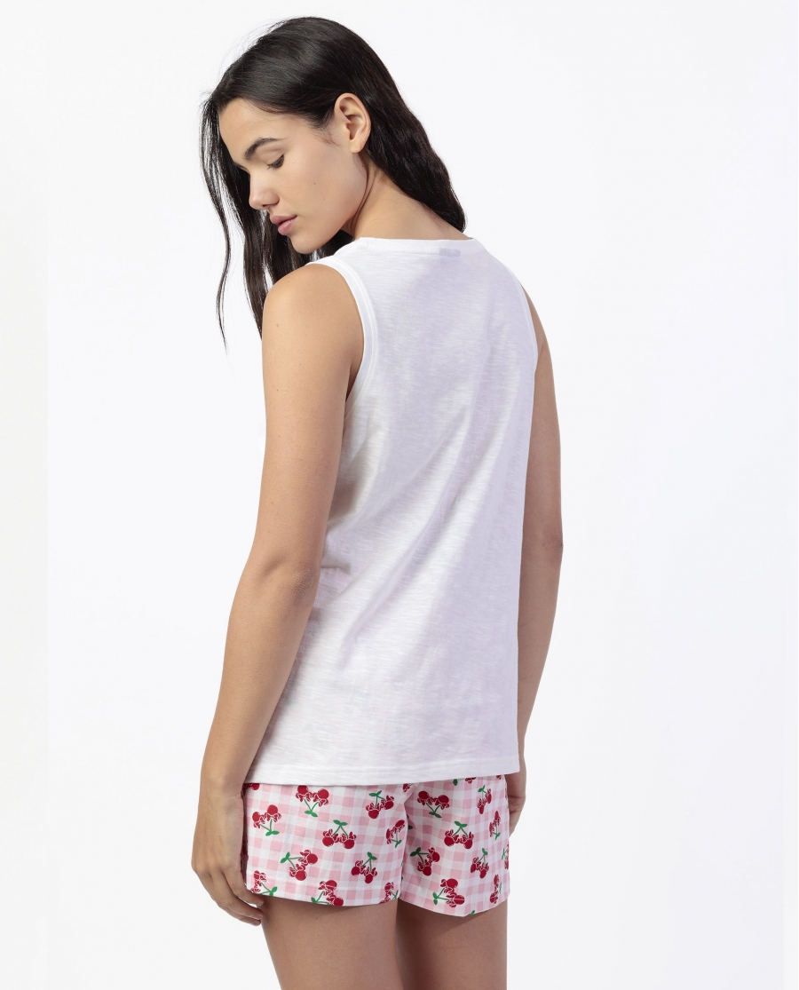 DISNEY Pijama Sin mangas Minnie Cherry para Mujer BLANCO
