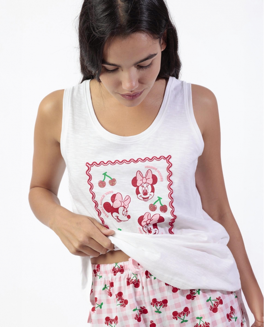 DISNEY Pijama Sin mangas Minnie Cherry para Mujer BLANCO