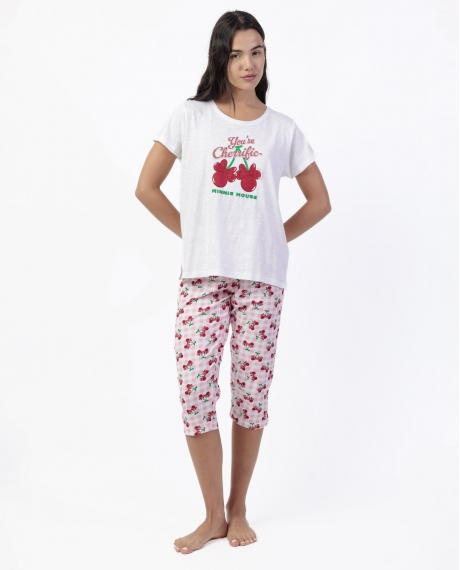 DISNEY Pijama Manga Corta Minnie Cherry para Mujer BLANCO