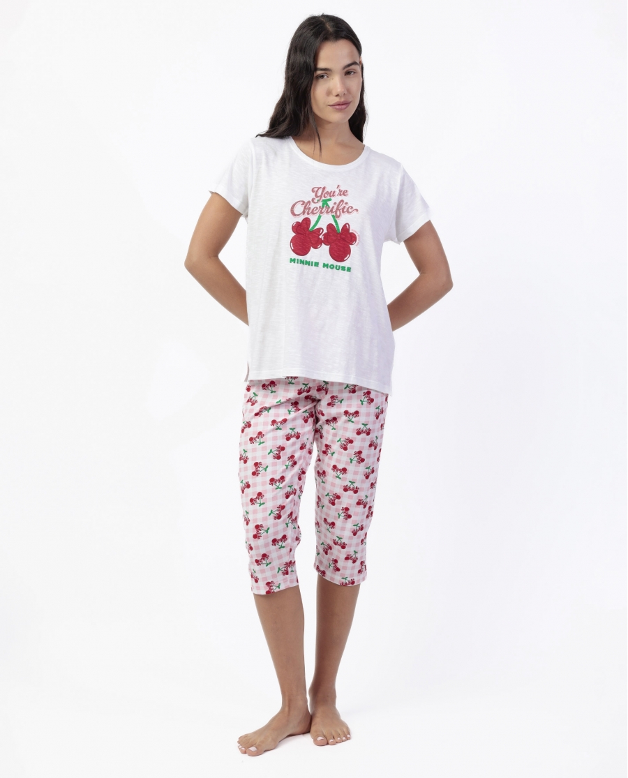 DISNEY Pijama Manga Corta Minnie Cherry para Mujer BLANCO