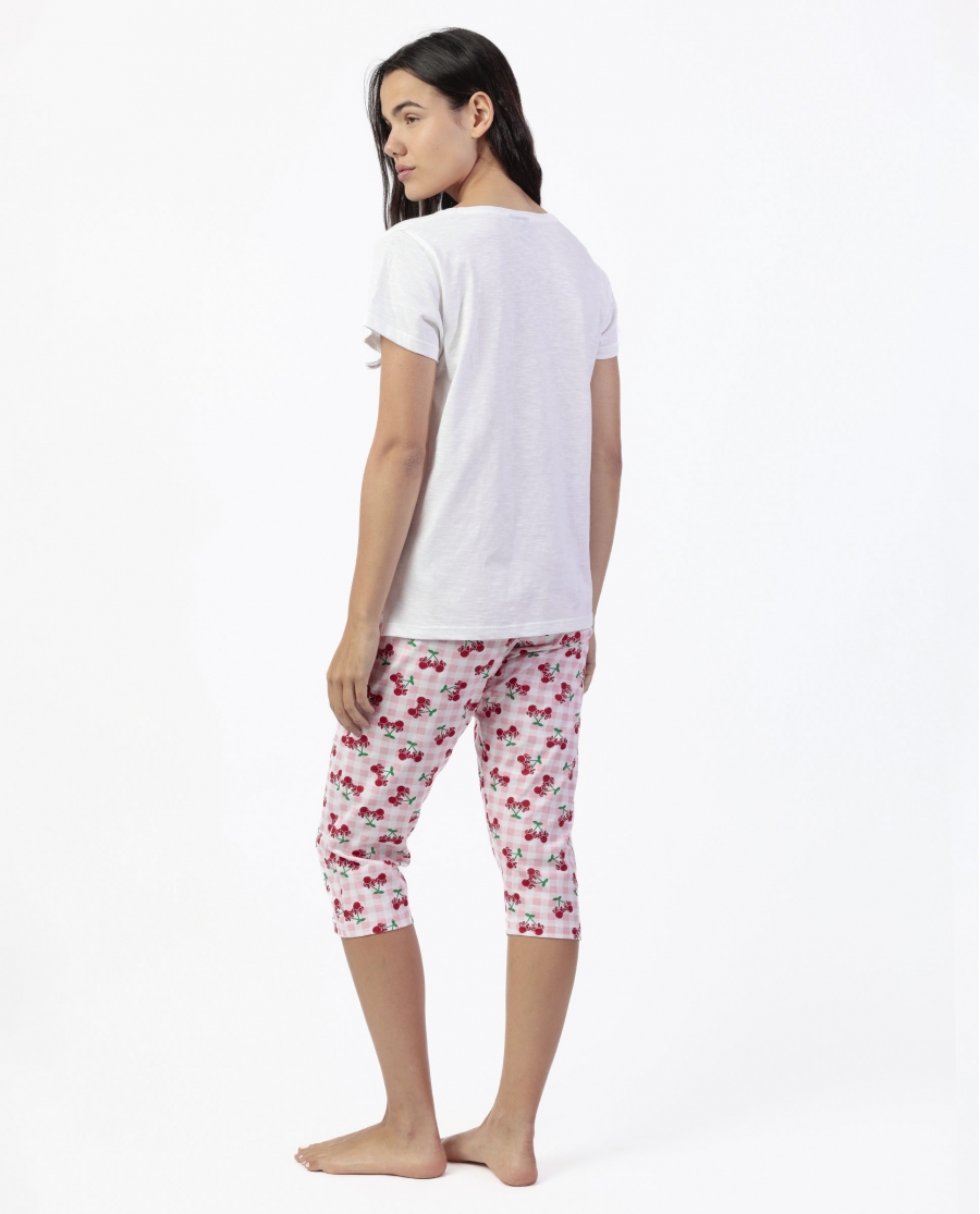 DISNEY Pijama Manga Corta Minnie Cherry para Mujer BLANCO