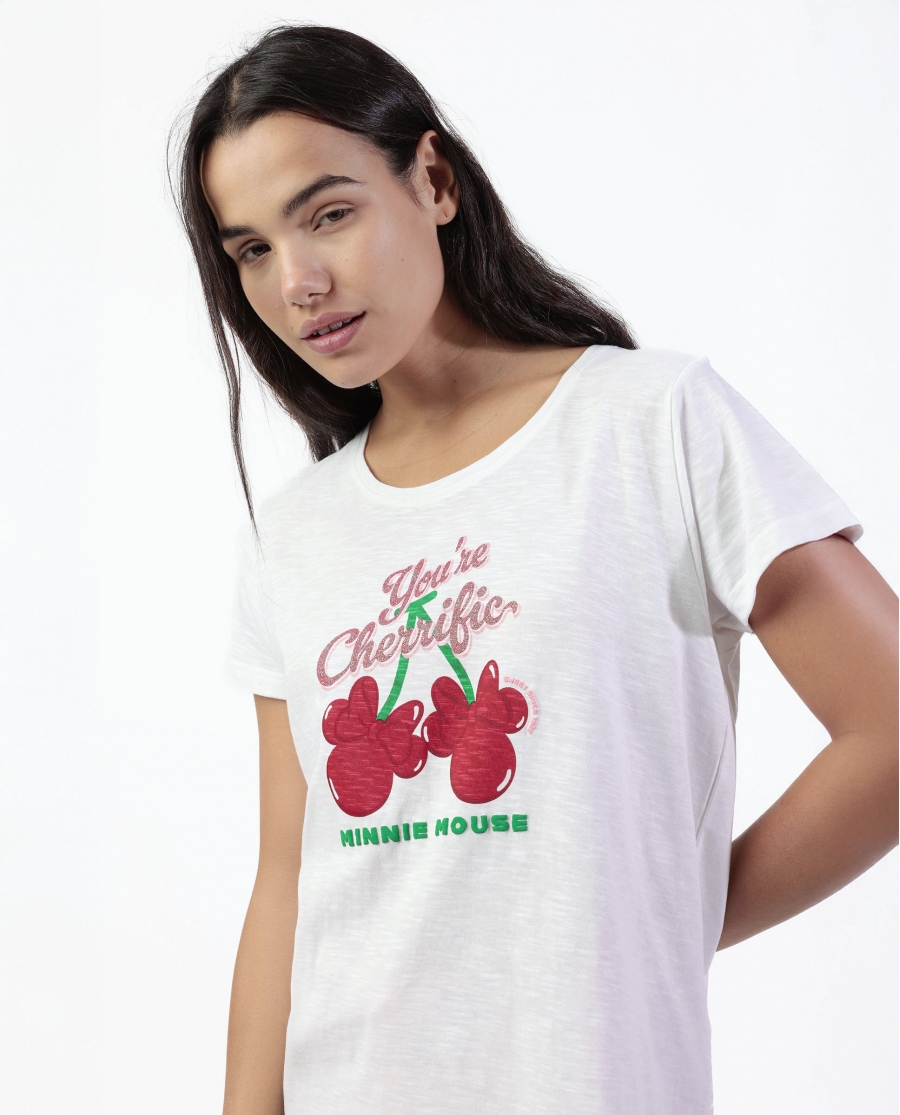 DISNEY Pijama Manga Corta Minnie Cherry para Mujer BLANCO
