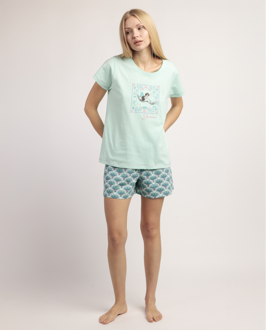 DISNEY Pijama Manga Corta Jasmine para Mujer AQUA