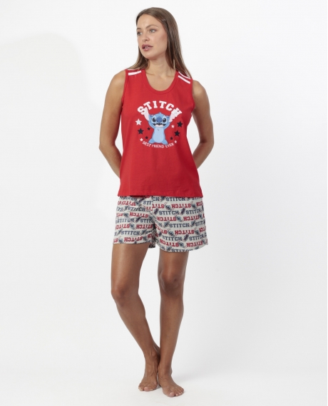 DISNEY Pijama Sin mangas Stitch University para Mujer ROJO