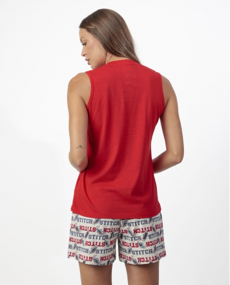 DISNEY Pijama Sin mangas Stitch University para Mujer ROJO 2