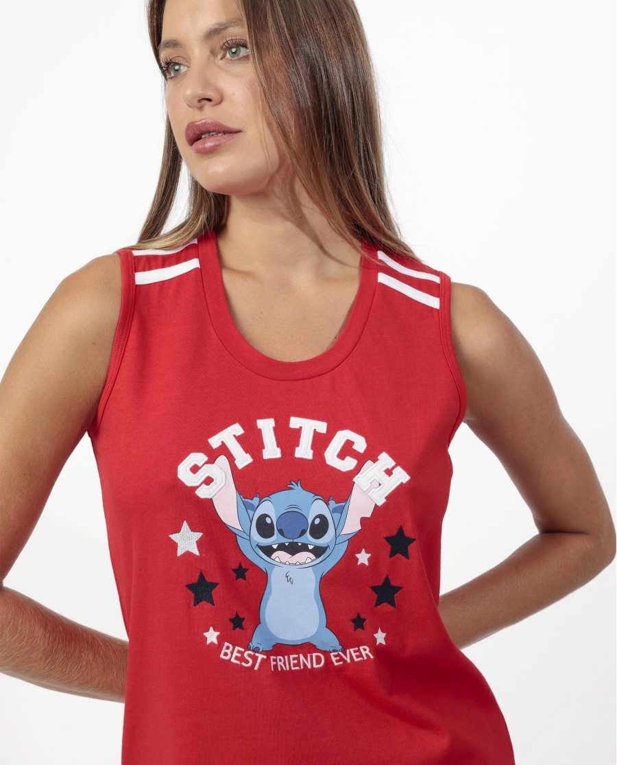 DISNEY Pijama Sin mangas Stitch University para Mujer ROJO