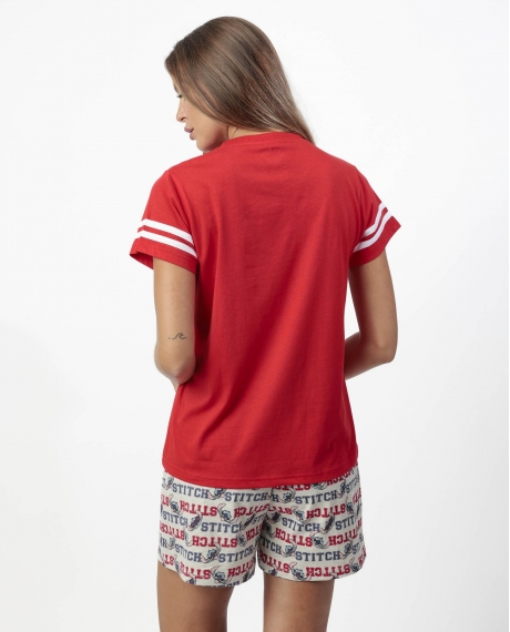 DISNEY Pijama Manga Corta Stitch University para Mujer ROJO 2