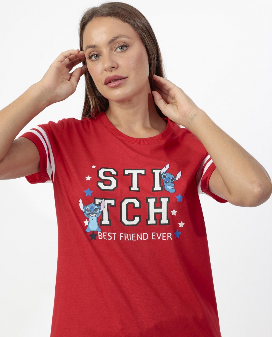 DISNEY Pijama Manga Corta Stitch University para Mujer ROJO