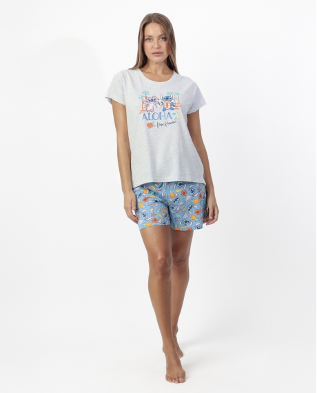 DISNEY Pijama Manga Corta Stitch Beach para Mujer GRIS JASPE