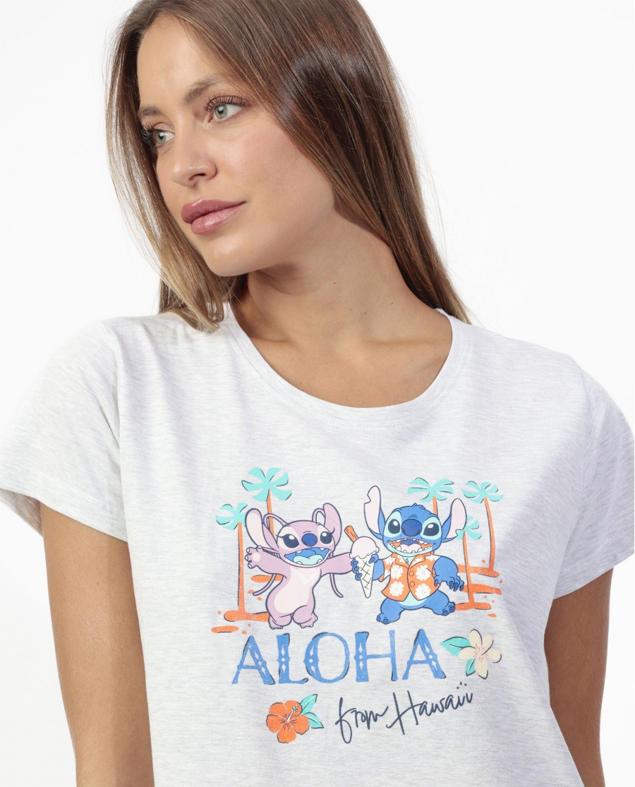 DISNEY Pijama Manga Corta Stitch Beach para Mujer GRIS JASPE