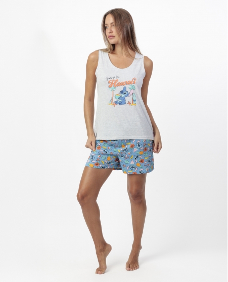 DISNEY Pijama Sin mangas Stitch Beach para Mujer GRIS JASPE