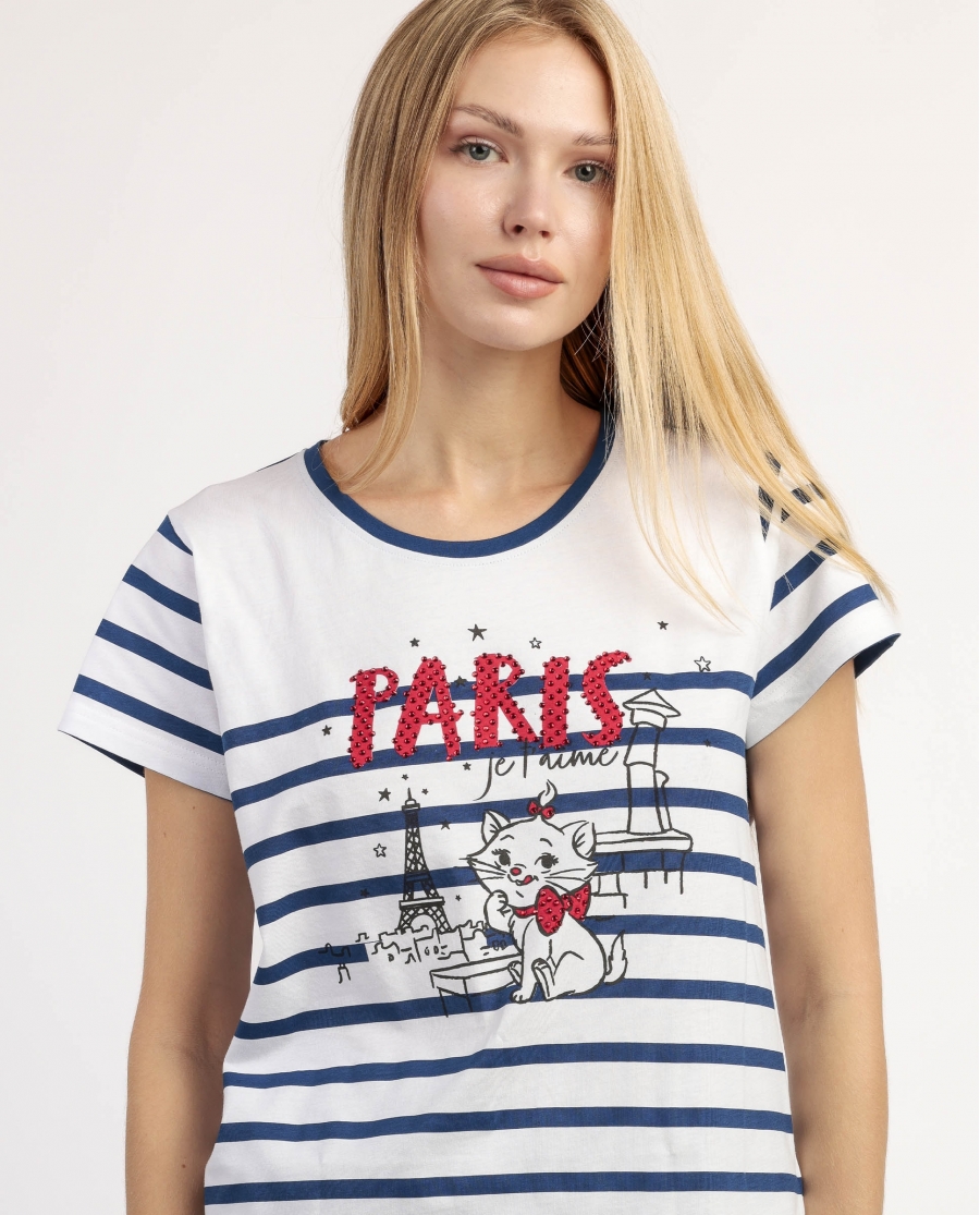 DISNEY Pijama Manga Corta Marie Paris para Mujer AZUL