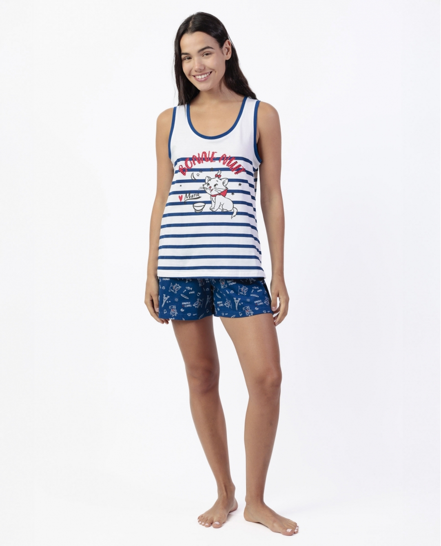 DISNEY Pijama Sin mangas Marie Paris para Mujer AZUL