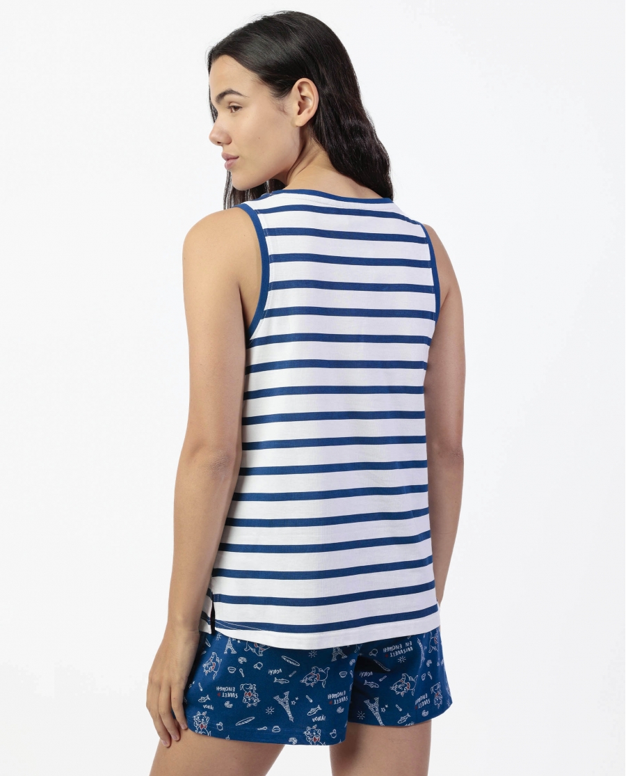 DISNEY Pijama Sin mangas Marie Paris para Mujer AZUL