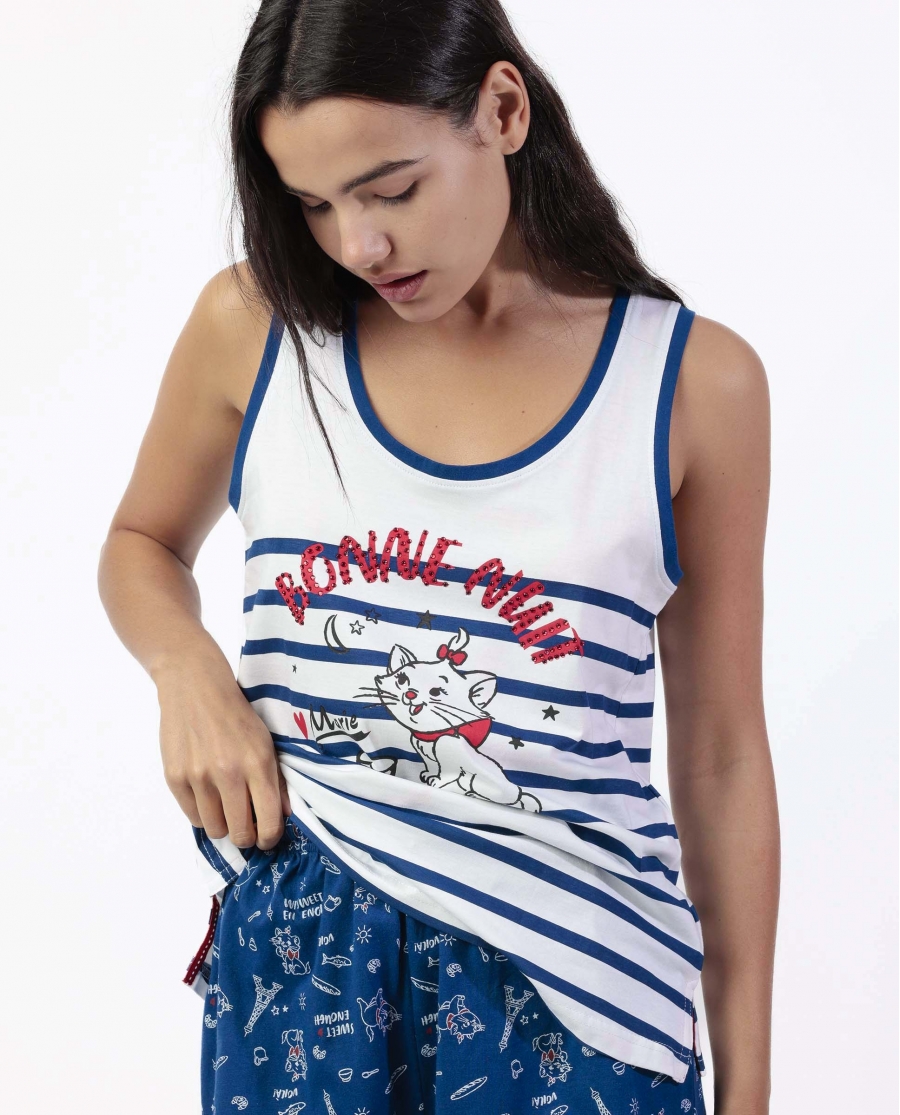 DISNEY Pijama Sin mangas Marie Paris para Mujer AZUL