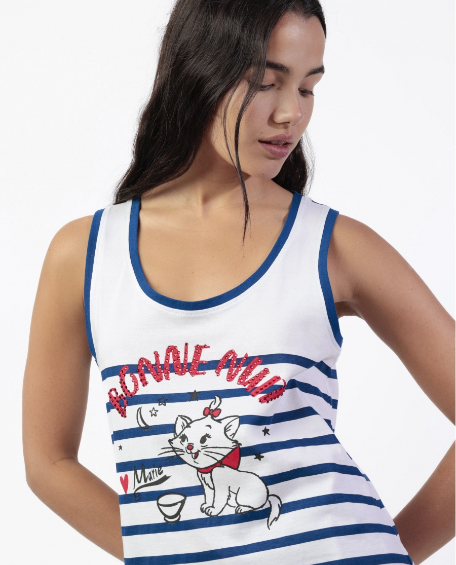 DISNEY Pijama Sin mangas Marie Paris para Mujer AZUL