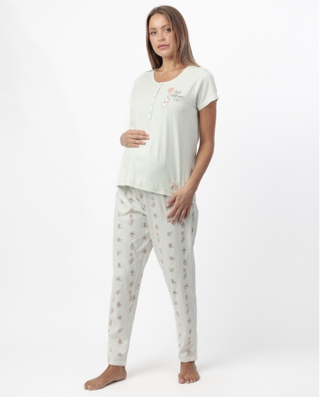DISNEY Pijama Manga Corta Winnie Maternity para Mujer VERDE
