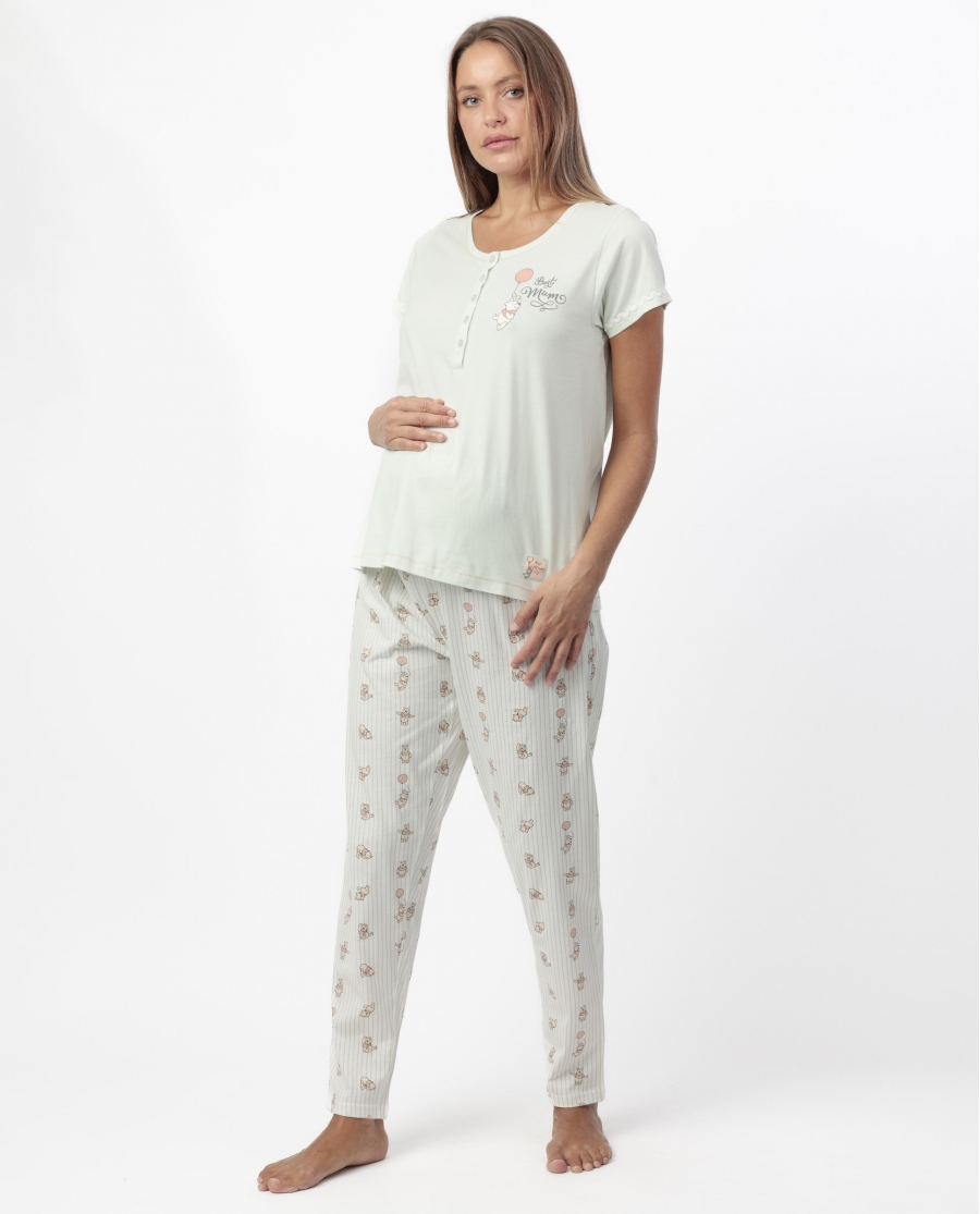 DISNEY Pijama Manga Corta Winnie Maternity para Mujer VERDE
