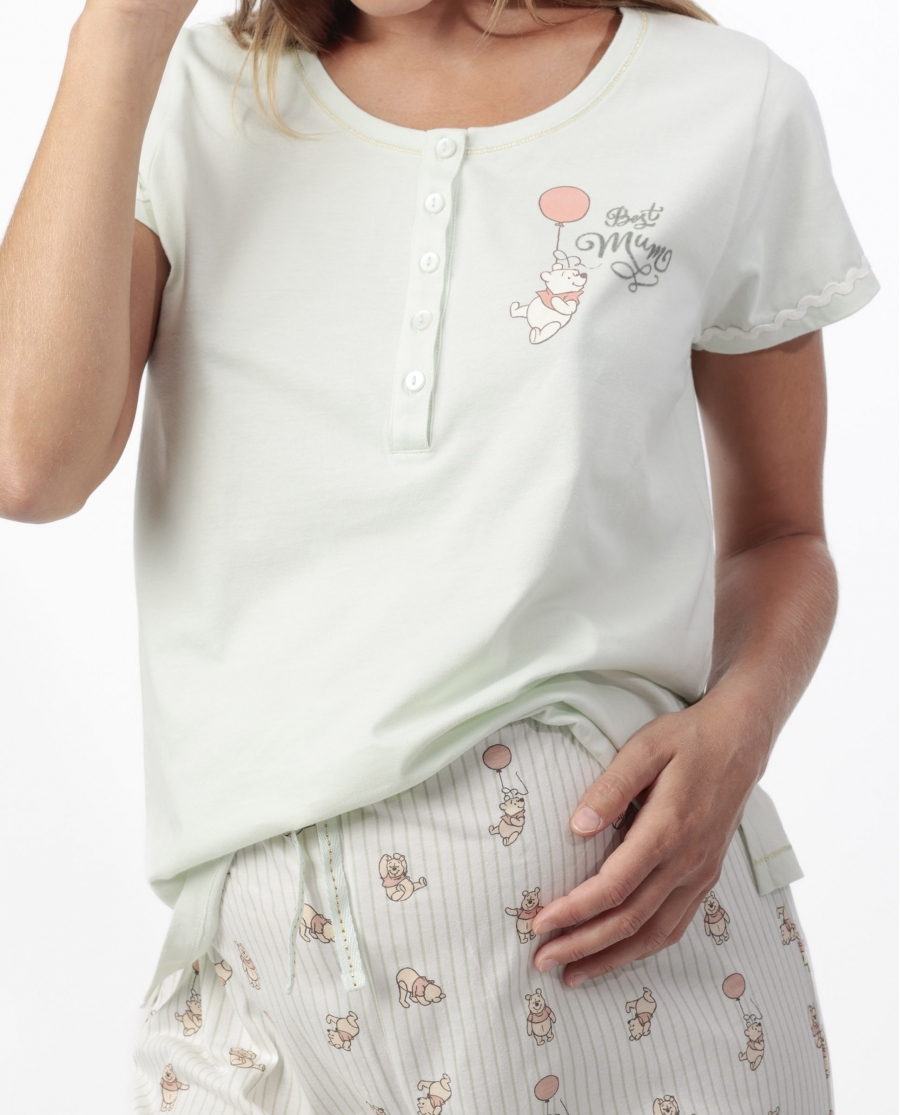 DISNEY Pijama Manga Corta Winnie Maternity para Mujer VERDE