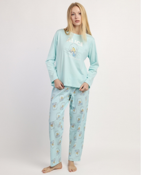 DISNEY Pijama Manga Larga Blue Alice para Mujer AZUL