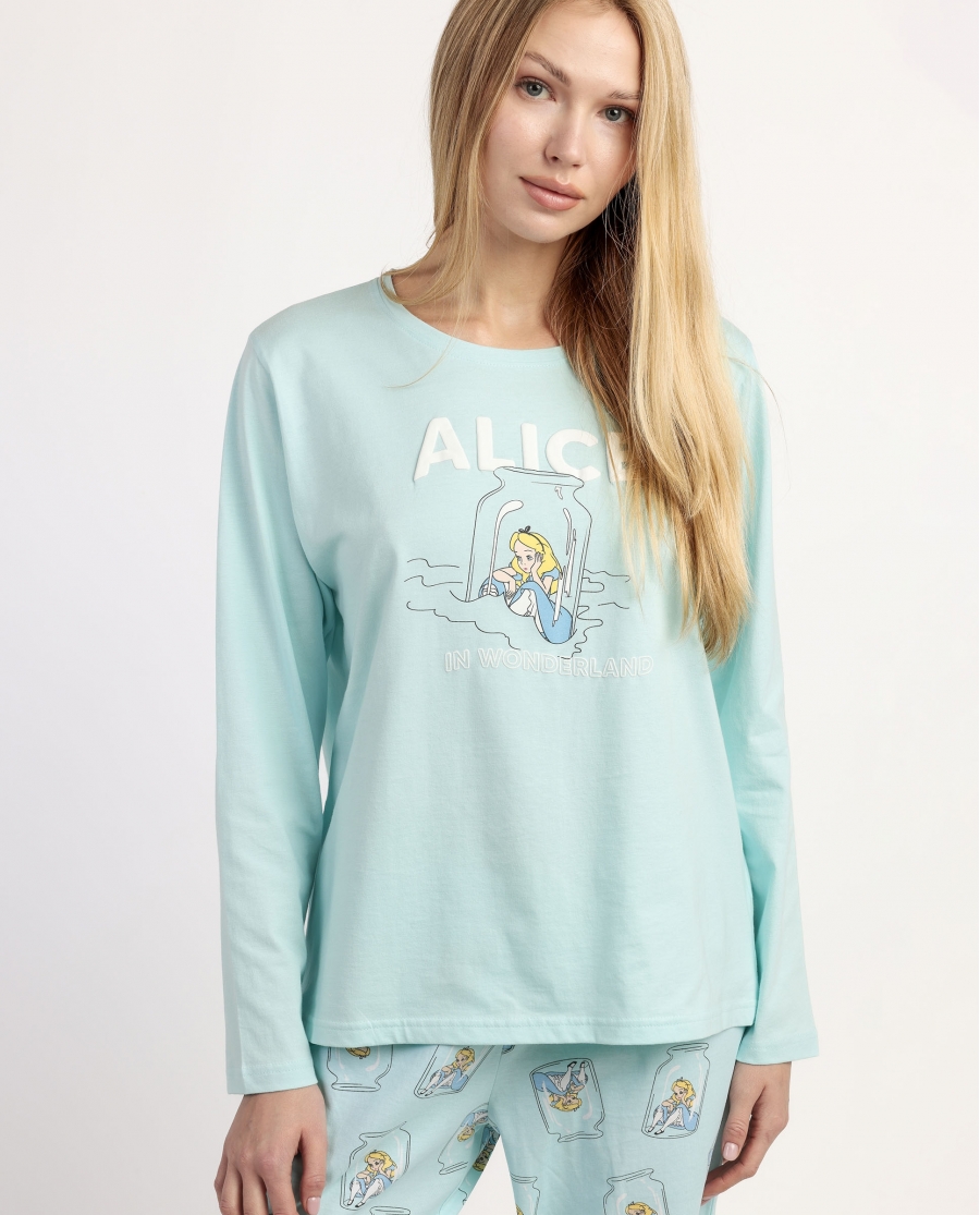 DISNEY Pijama Manga Larga Blue Alice para Mujer AZUL
