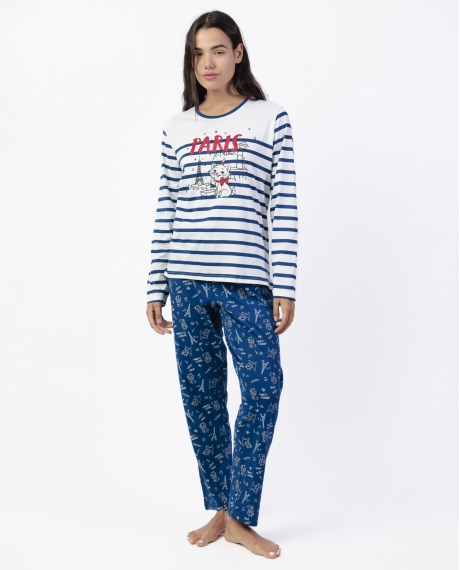 DISNEY Pijama Manga Larga Marie Paris para Mujer AZUL