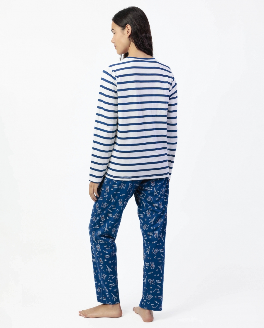 DISNEY Pijama Manga Larga Marie Paris para Mujer AZUL