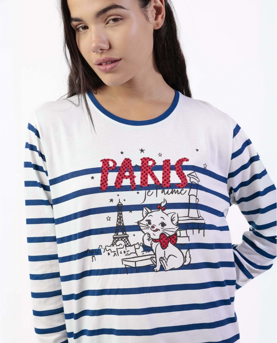 DISNEY Pijama Manga Larga Marie Paris para Mujer AZUL
