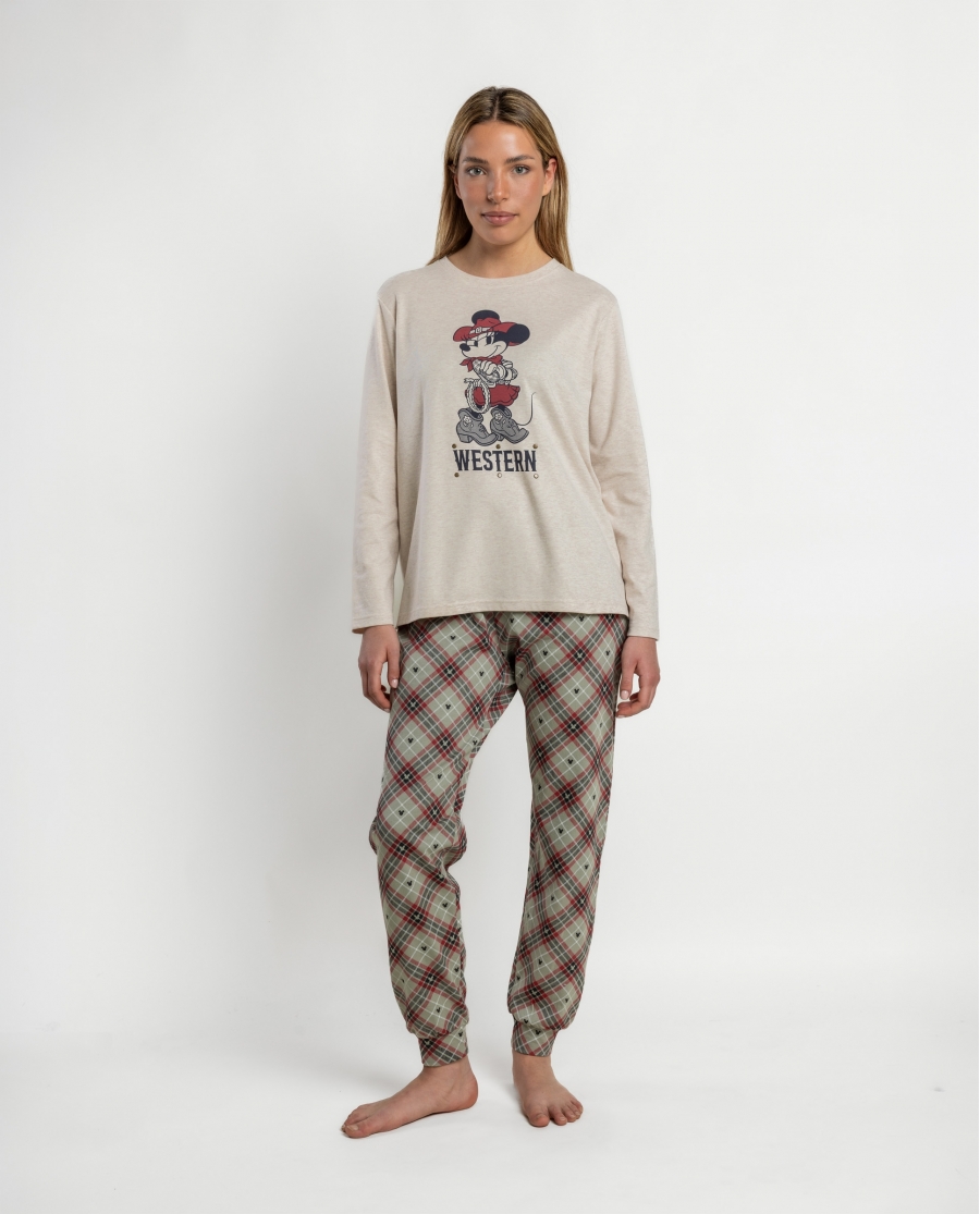 DISNEY Pijama Manga Larga Western para Mujer BEIGE