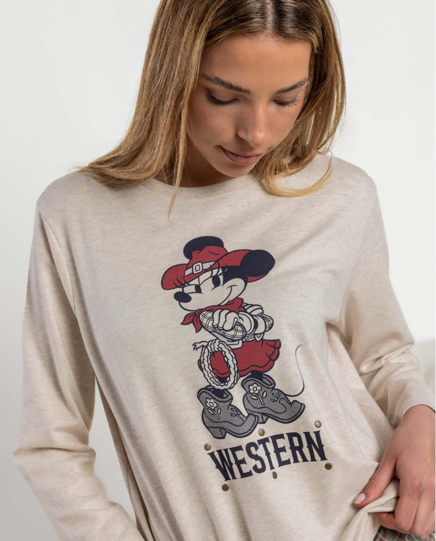 DISNEY Pijama Manga Larga Western para Mujer BEIGE
